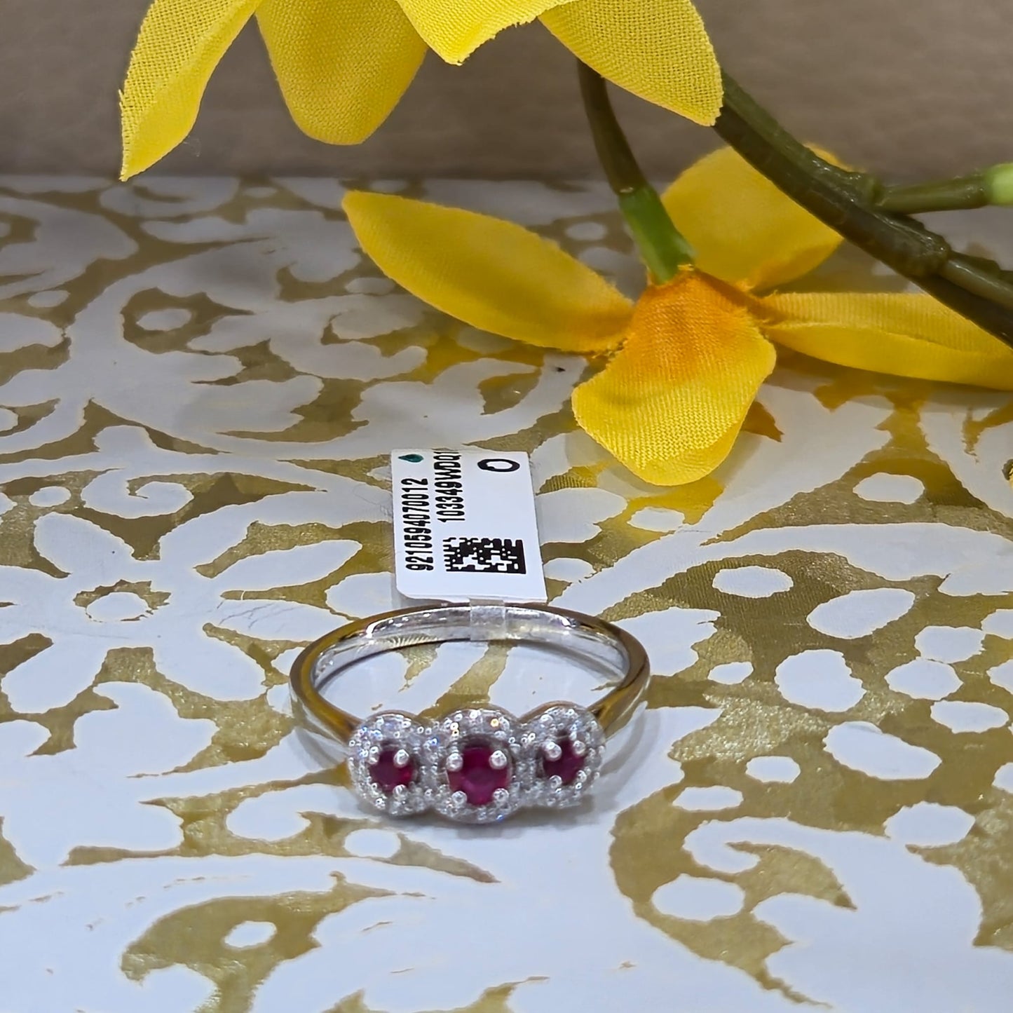 9ct White Gold 3 Stone Ruby and Diamond Ring