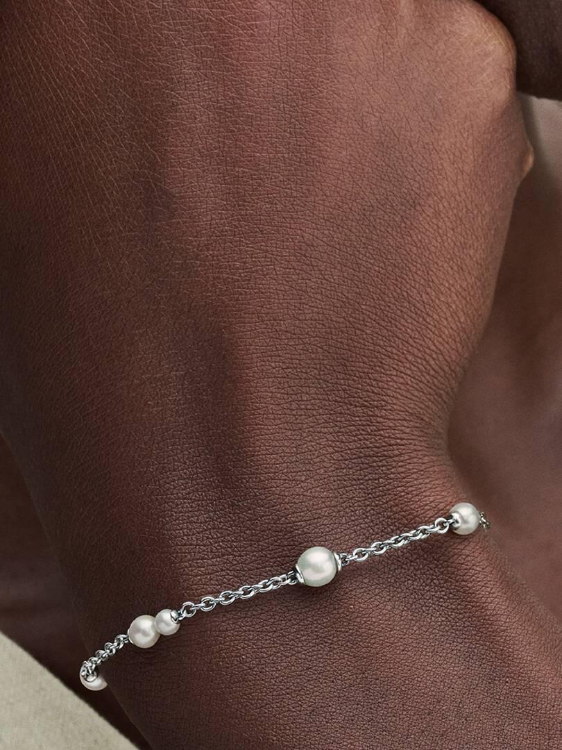 Treated Freshwater Cultured Pearl Station Chain Bracelet