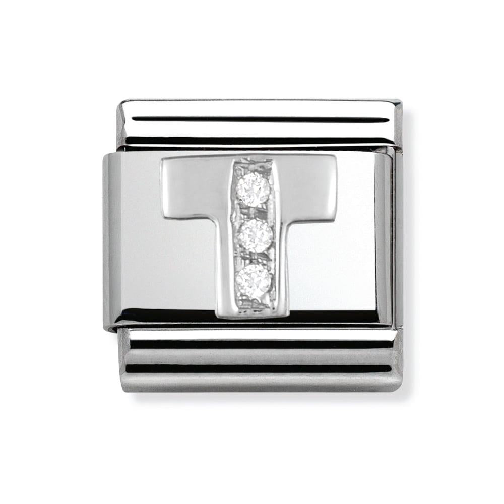 Composable Classic Link Letter T in Silver and Stones