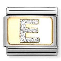 Composable Classic Link, Letter E, Silver Glitter