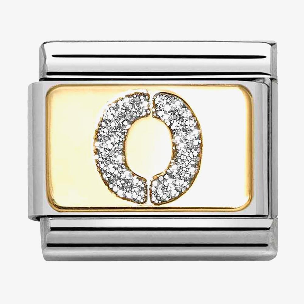 Composable Classic Link, Letter O, Silver Glitter