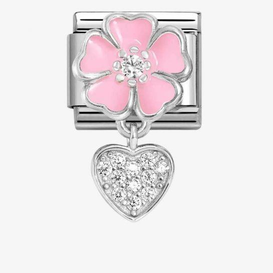 Composable Pendant Link, Silver, Flower and Heart