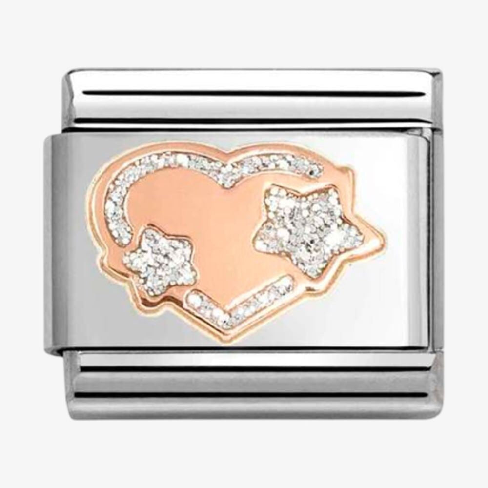 Stainless Steel 9ct Rose Gold Silver Glitter Star Heart Charm