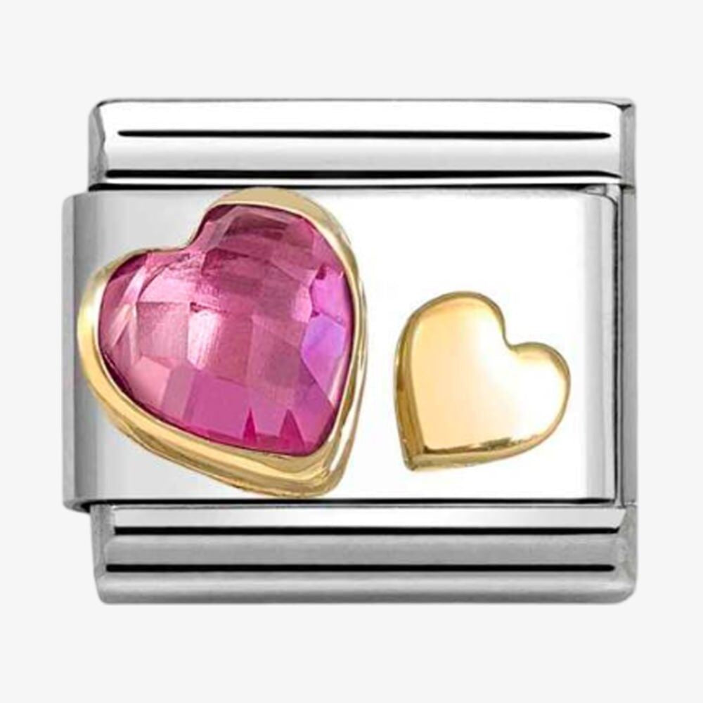CLASSIC Gold Double Heart Pink Charm
