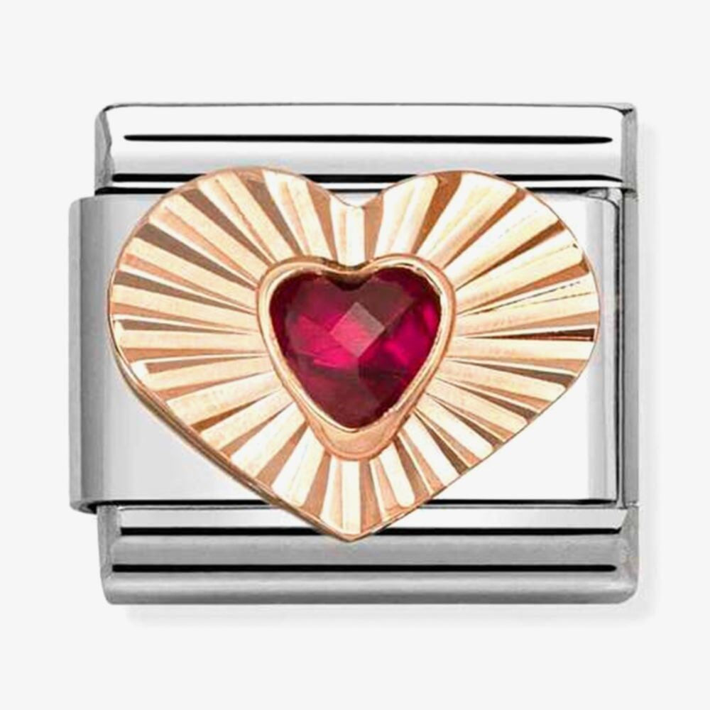 Classic Rose Gold Heart Red Cubic Zirconia Charm