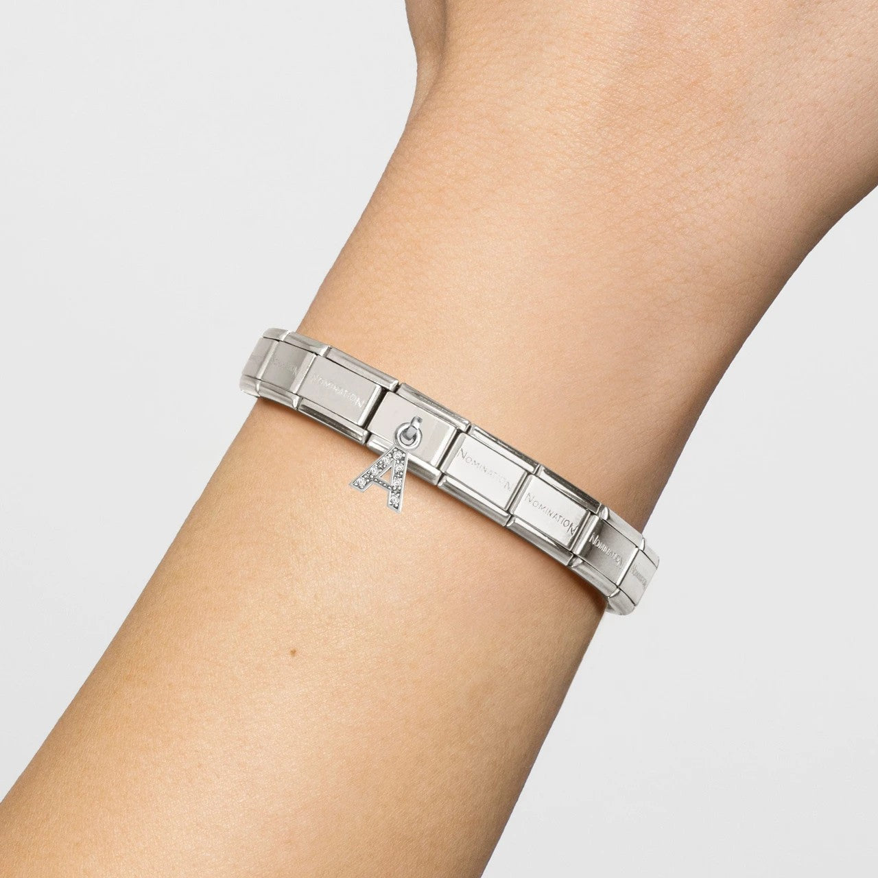 Classic LETTERS CZ Charm | Stainless-steel | Silver | A