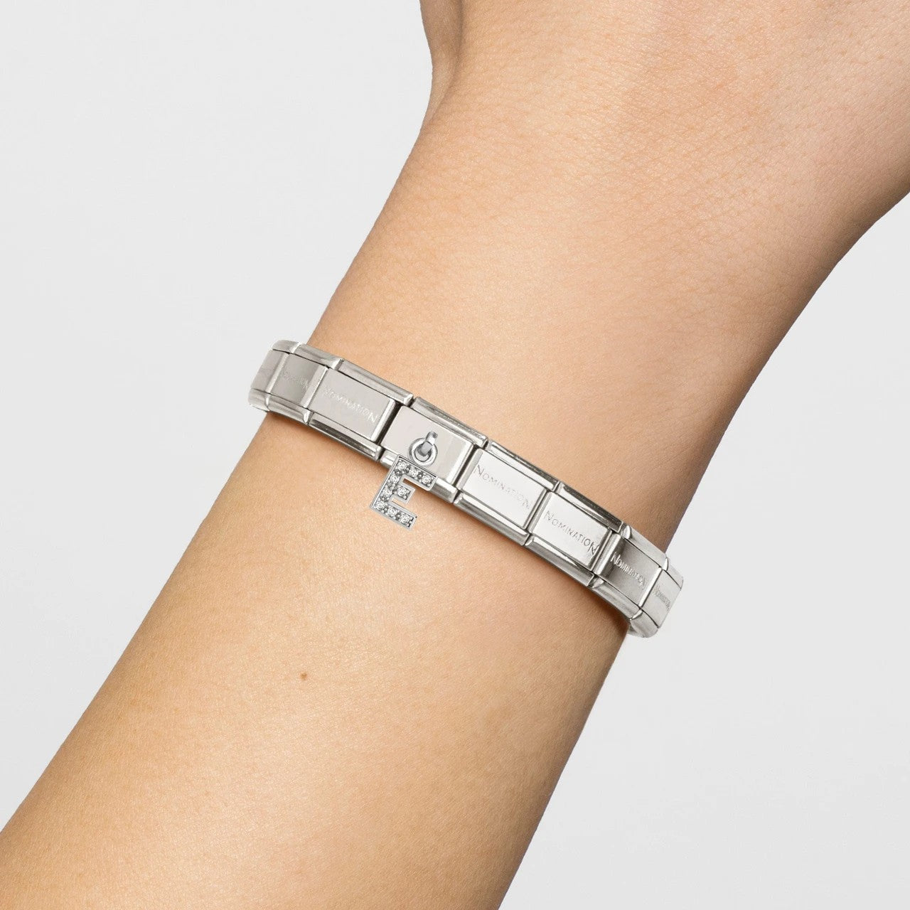 Classic LETTERS CZ Charm | Stainless-steel | Silver | E