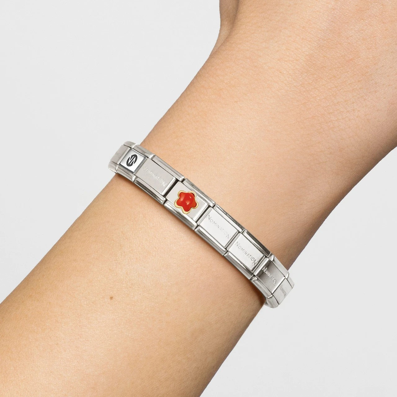 Classic Gold Red Coral Flower Stone Charm