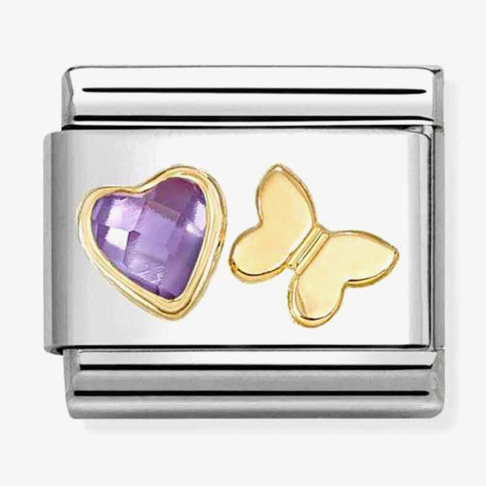 Classic Purple Cubic Zirconia Heart Gold Butterfly Charm