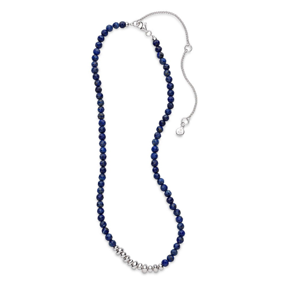 Coast Tumble Azure Lapis Lazuli Gemstone Beaded Necklace - Silver necklace, layering. Featuring necklace silver bracelets, ne