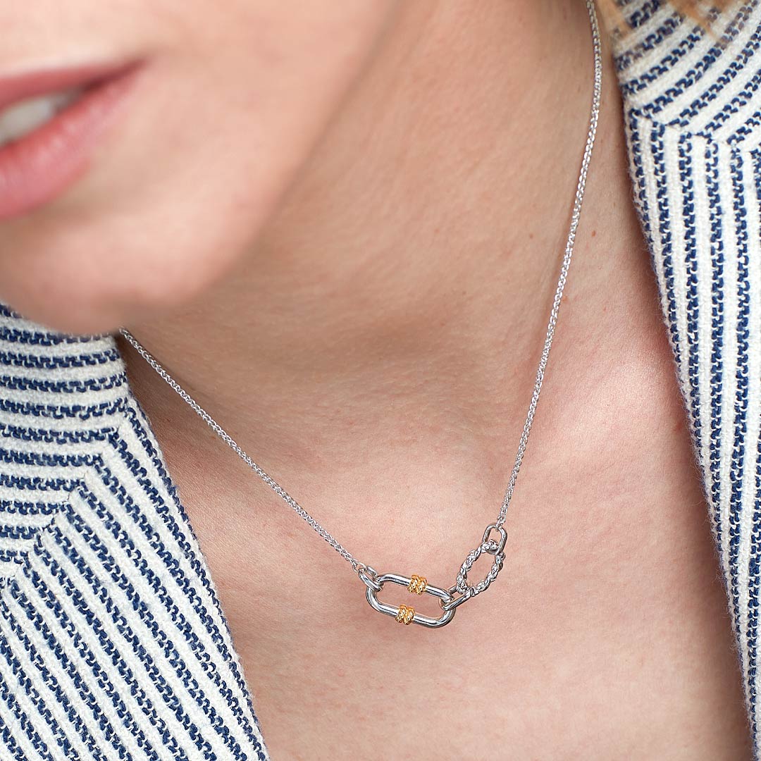 Kit Heath sterling silver Marina rope link duo necklace with clasp detail