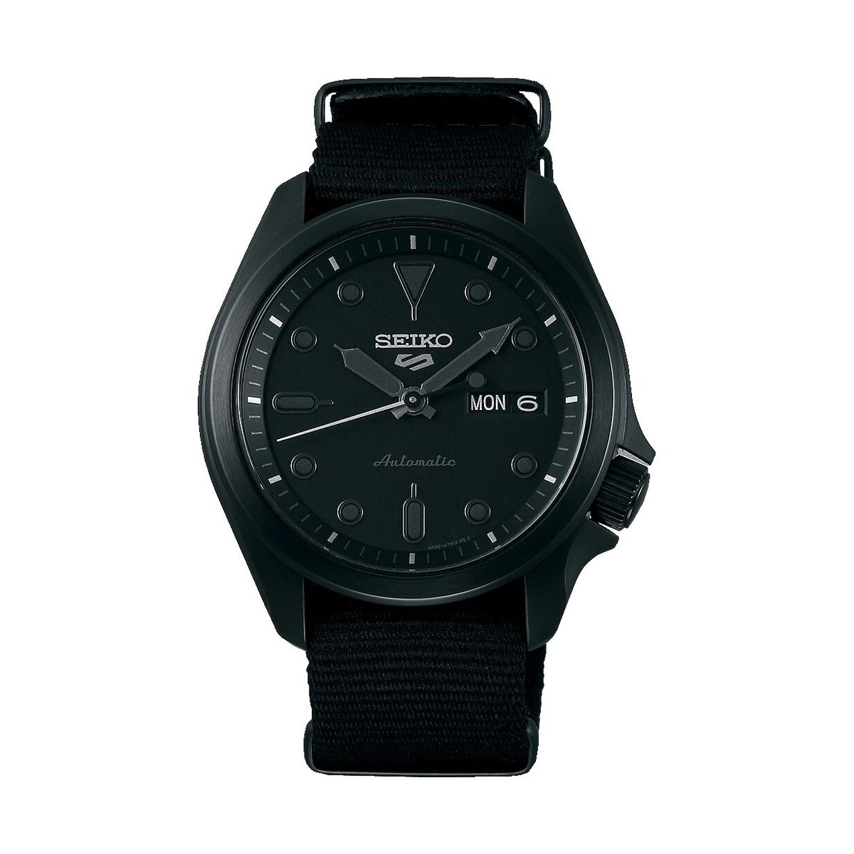 Seiko 5 Sports Automatic Black Dial Black Strap Day Date Watch SRPE69K1