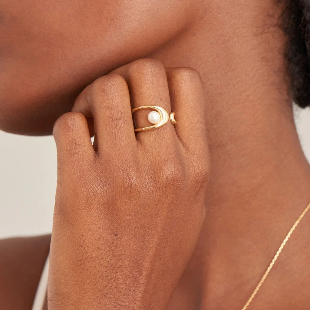 Gold Pearl Sculpted Adjustable Ring