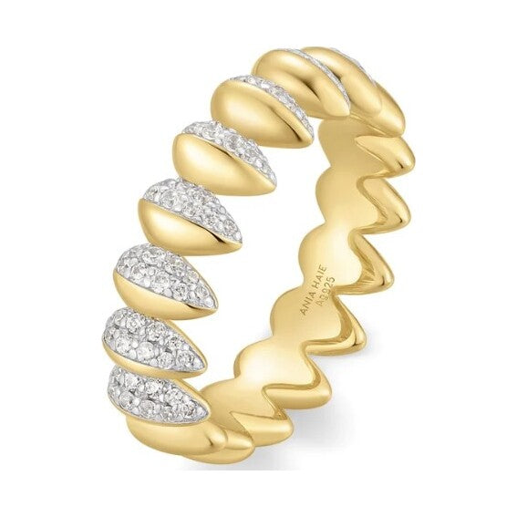 Two-Tone Sparkling Puffy Spike Ring, size 58.