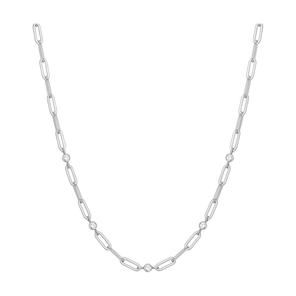 Silver Bezel Station Paper Clip Chain Necklace