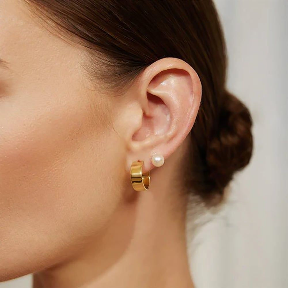 14ct Gold Plated Medium Flat Hoop Earrings