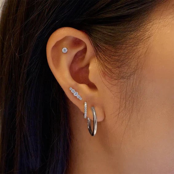 Silver Sparkle Round Barbell Single Earring