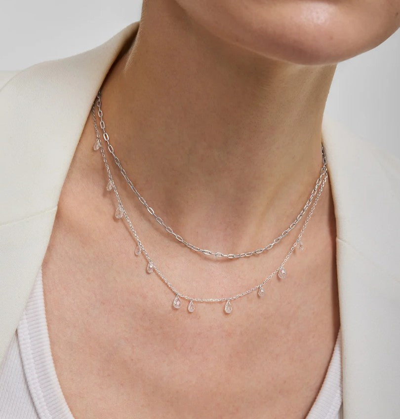 Silver Ethereal Teardrop Dangle Station Necklace