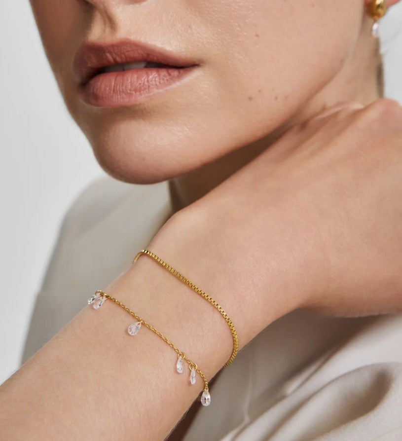 Gold Ethereal Teardrop Dangle Station Bracelet