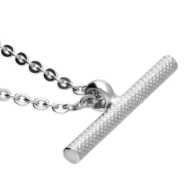 Sterling Silver Patterned T-Bar Necklace