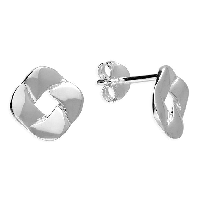 Sterling Silver Square Ribbon Stud Earrings