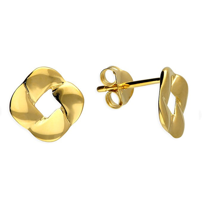 Sterling Silver Gold Plated Square Ribbon Earrings