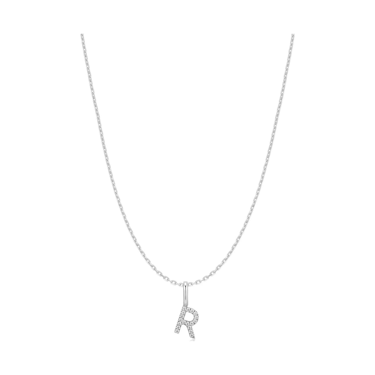 Silver Letter R Initial Necklace