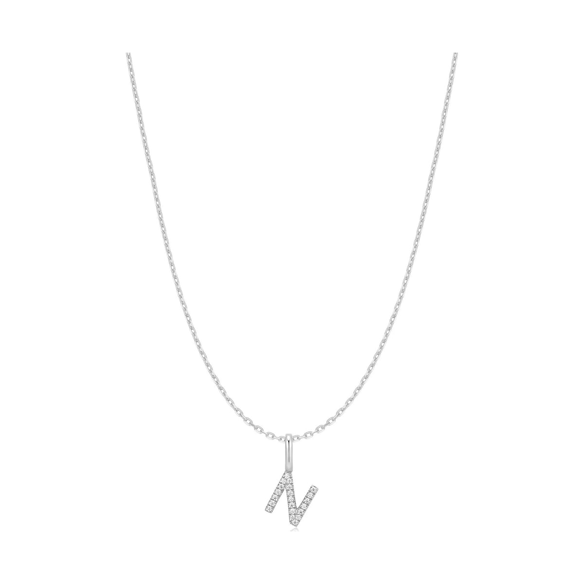 Silver Letter N Initial Necklace