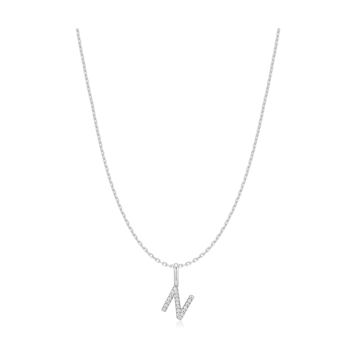 Silver Letter N Initial Necklace