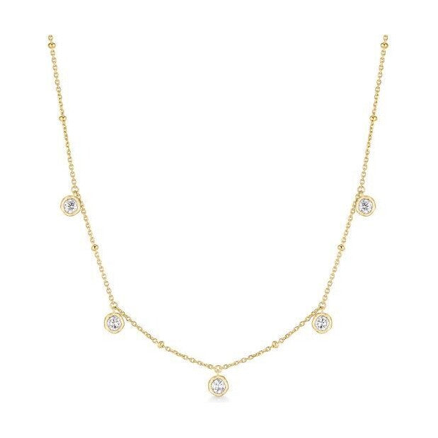 Gold Molten Bezel-Set Droplet Station Necklace