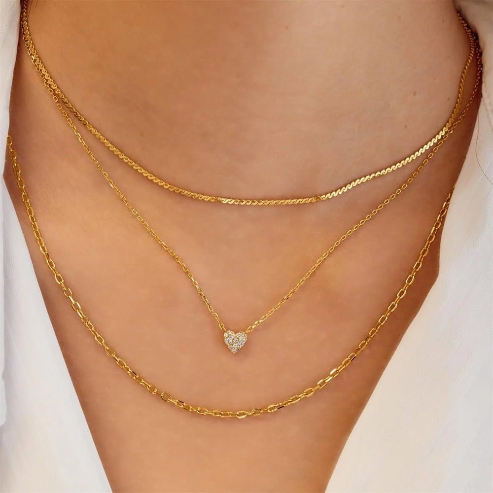 Starlit Drops 14ct Gold Plated Pave Heart Necklace N074-01G