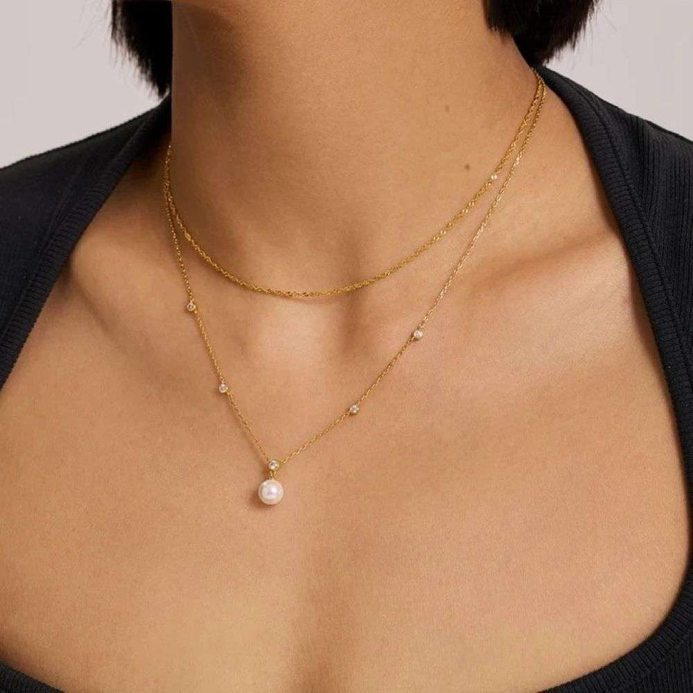 Ania Haie Gold Bezel-Set Station Necklace With Shell Pearl Pendant N075-09G