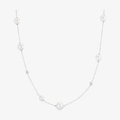 Silver Asymmetric Shell Pearl Station Necklace