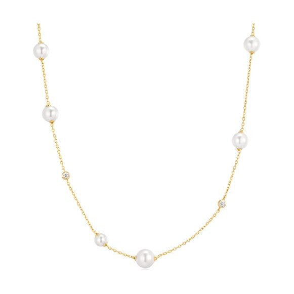Gold Asymmetric Shell Pearl Station Necklace