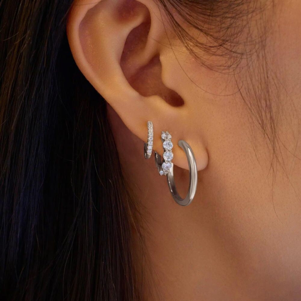 Silver Quintet Sparkle Huggie Hoop Earrings