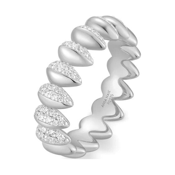 Silver Sparkling Puffy Spike Ring, size 54