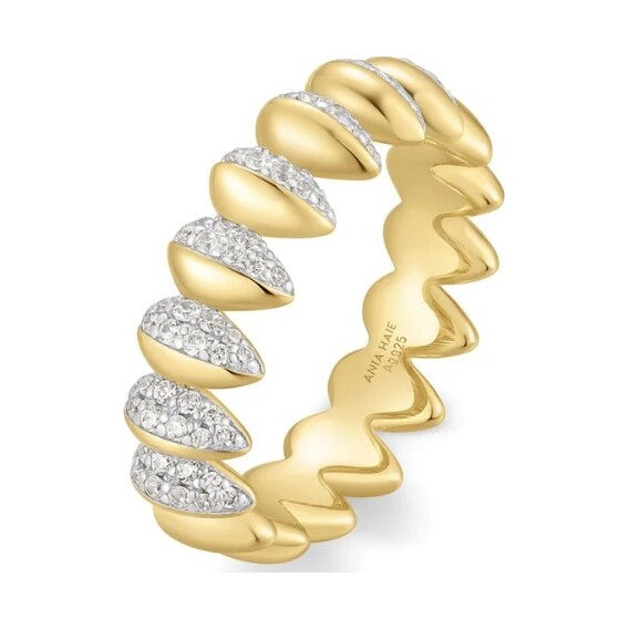 Two-Tone Sparkling Puffy Spike Ring, size 56.