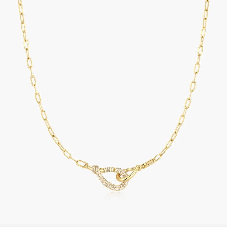 Gold Interlocked Pavé & Polished Knot Necklace