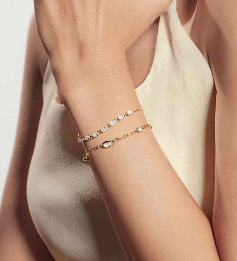 Gold Bezel Organic Dome Pebble Station Bracelet