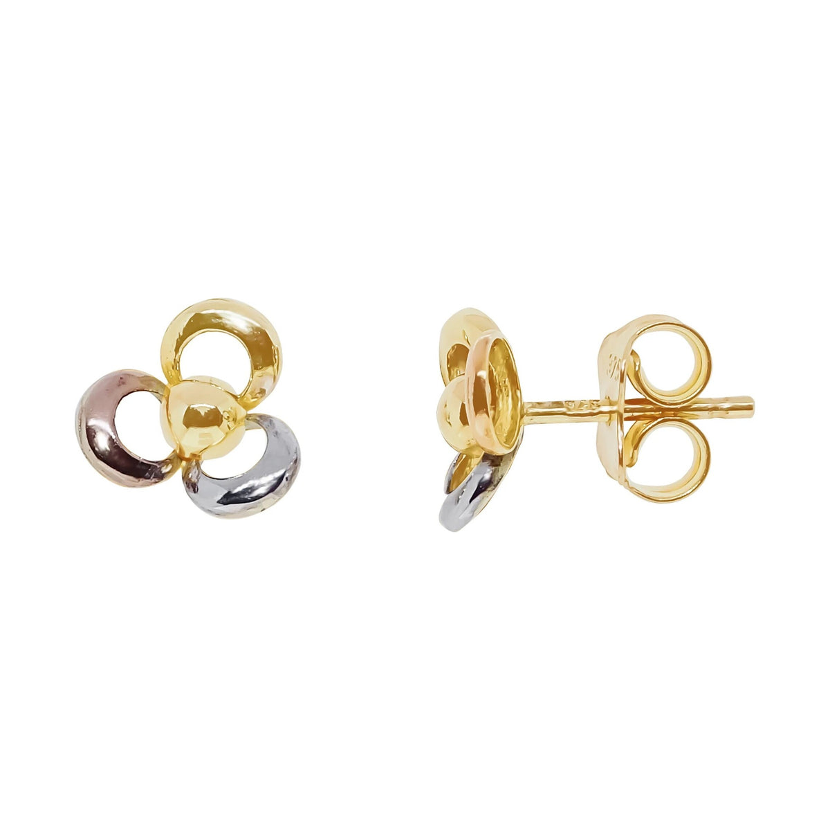 9ct 3 colour gold stud earrings