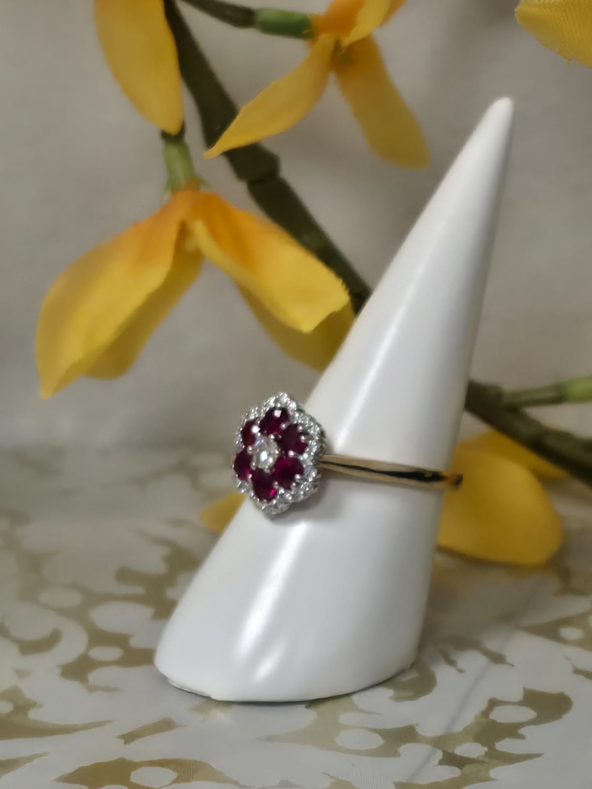 9ct Yellow Gold Ruby and Diamond Cluster Ring