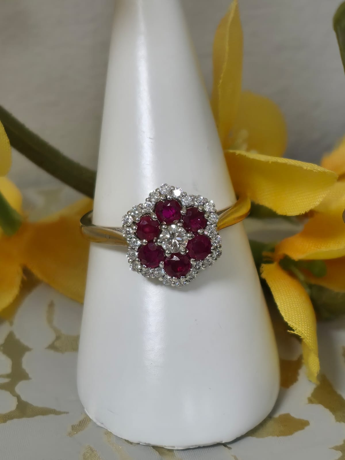 9ct Yellow Gold Ruby and Diamond Cluster Ring
