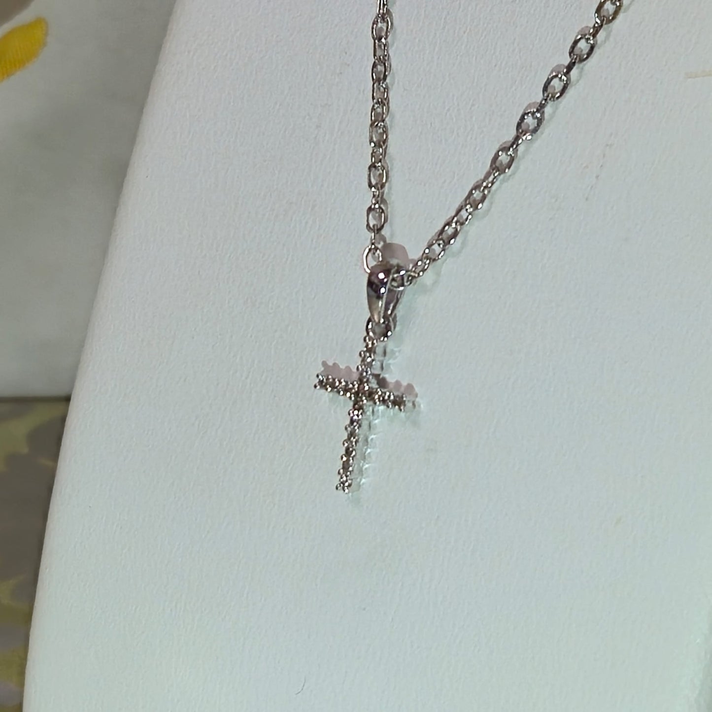 9ct White Gold Diamond Cross on 18 inch chain