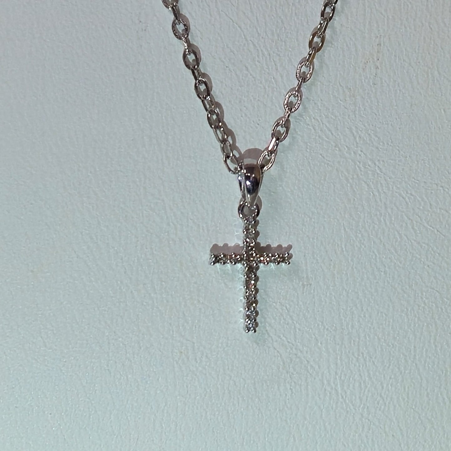9ct White Gold Diamond Cross on 18 inch chain