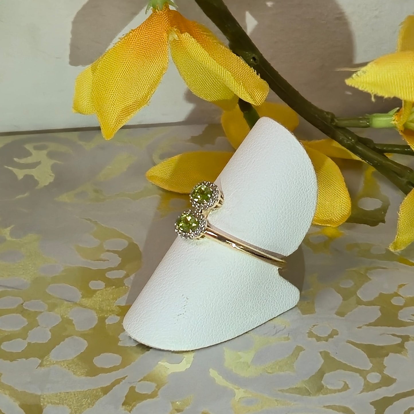 9ct Yellow Gold Double Peridot and Diamond Statement Ring