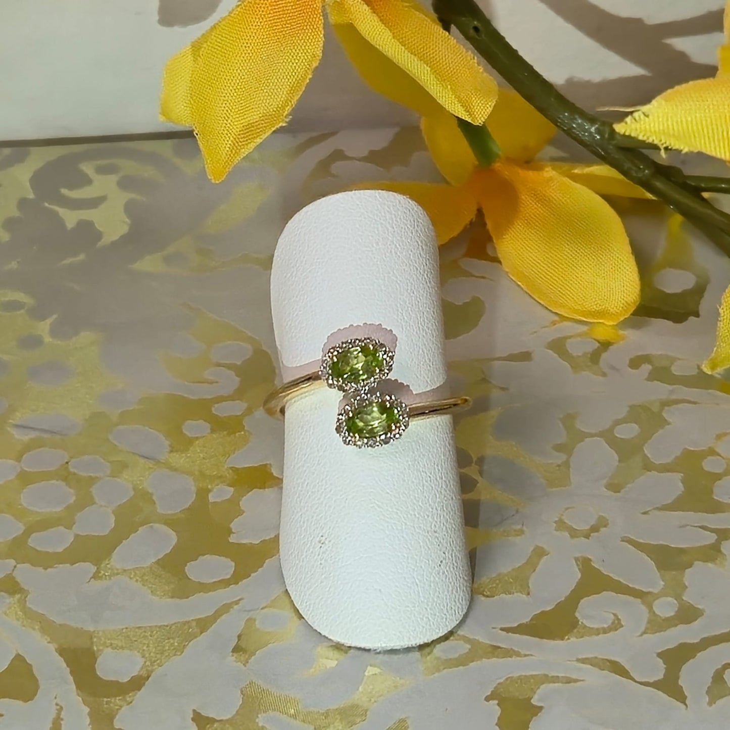 9ct Yellow Gold Double Peridot and Diamond Statement Ring