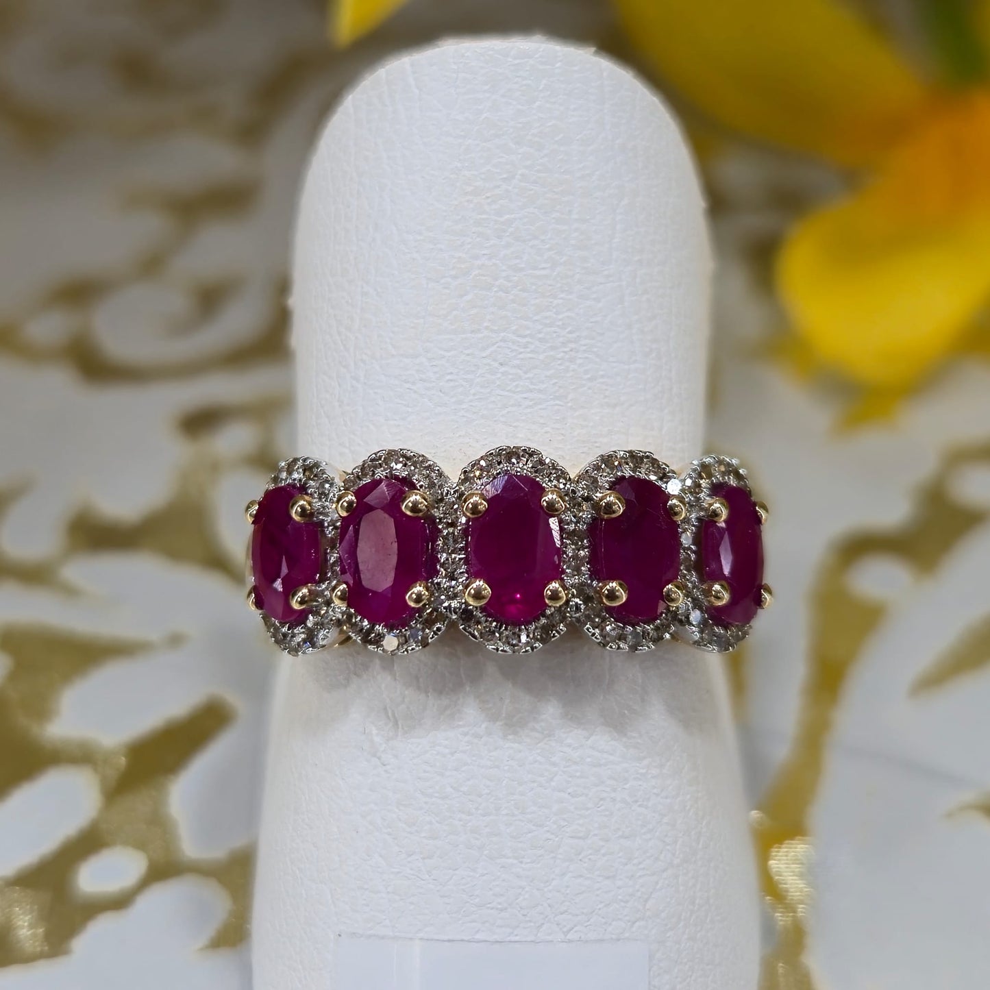 9ct Yellow Gold 5 Stone Ruby and Diamond Ring