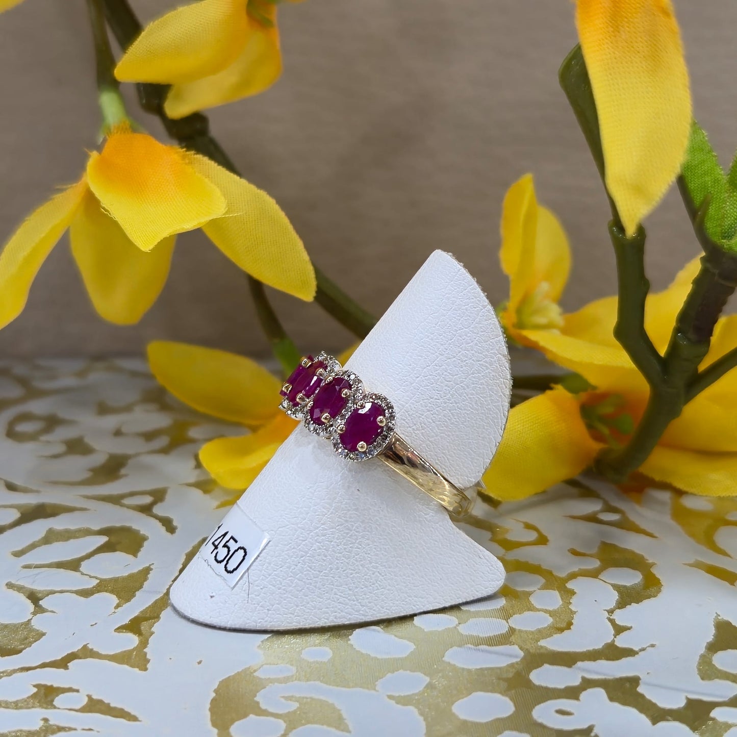 9ct Yellow Gold 5 Stone Ruby and Diamond Ring