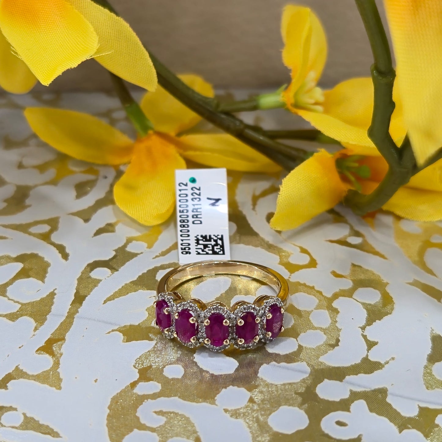 9ct Yellow Gold 5 Stone Ruby and Diamond Ring