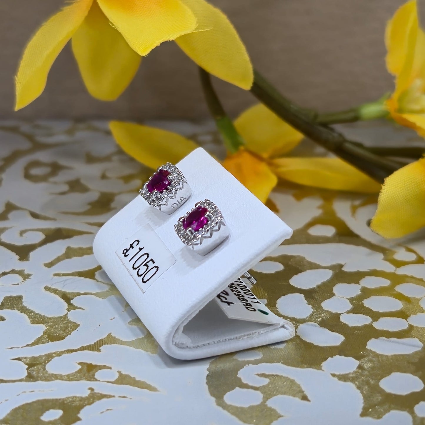 18ct White Gold Ruby and Diamond Square Stud Earrings